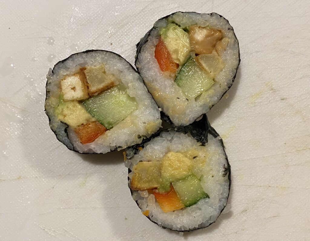 Three veggie sushi