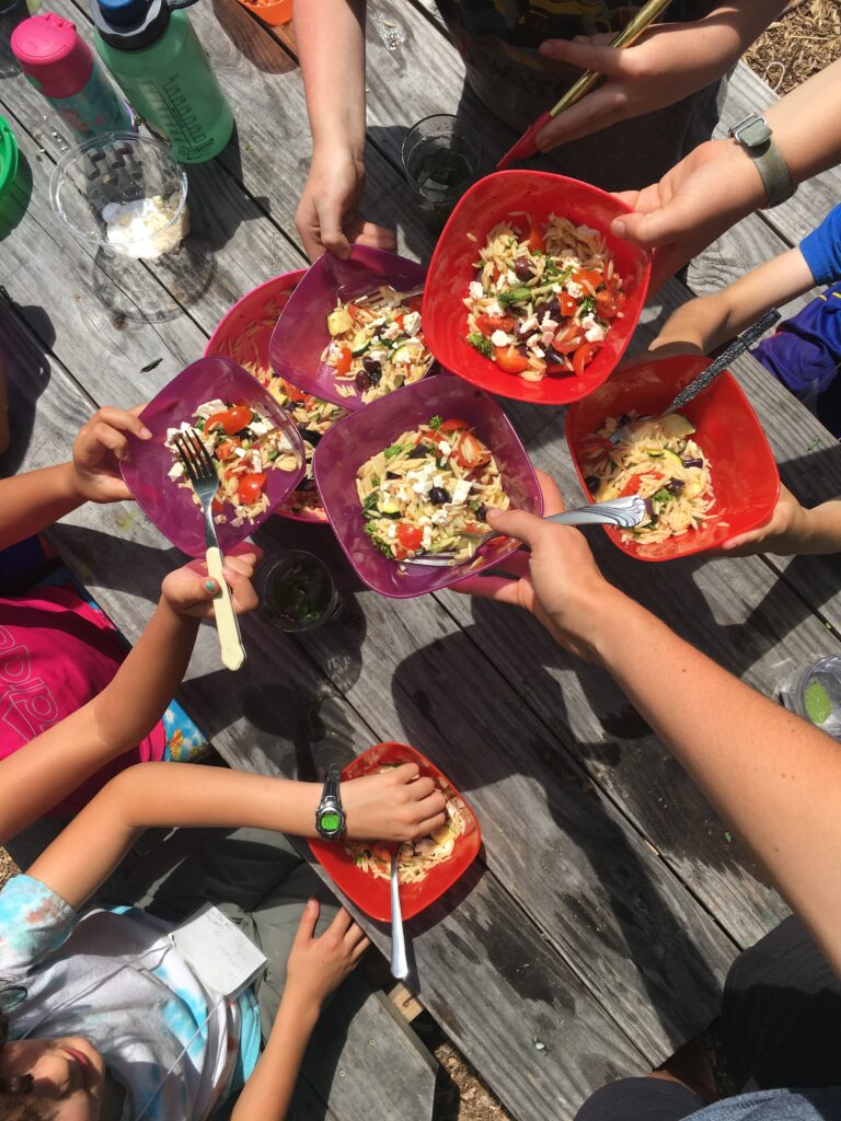 bowls of orzo salad