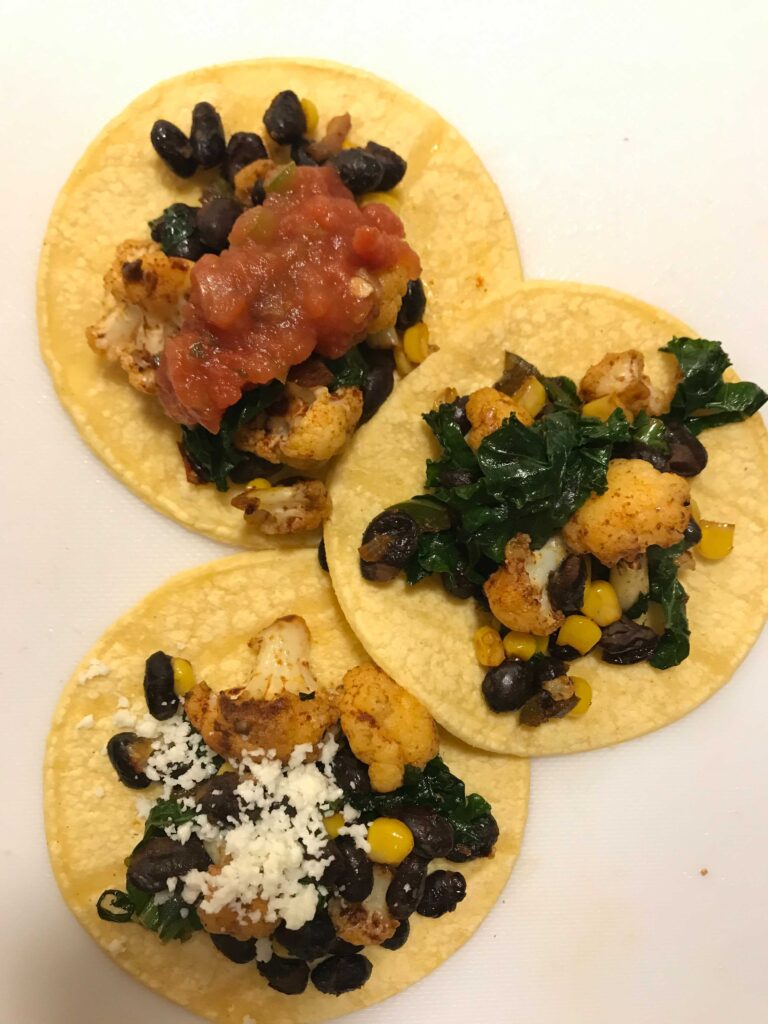 Three cauliflower tacos