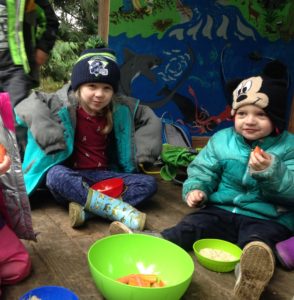 Preschool campers enjoying a snack